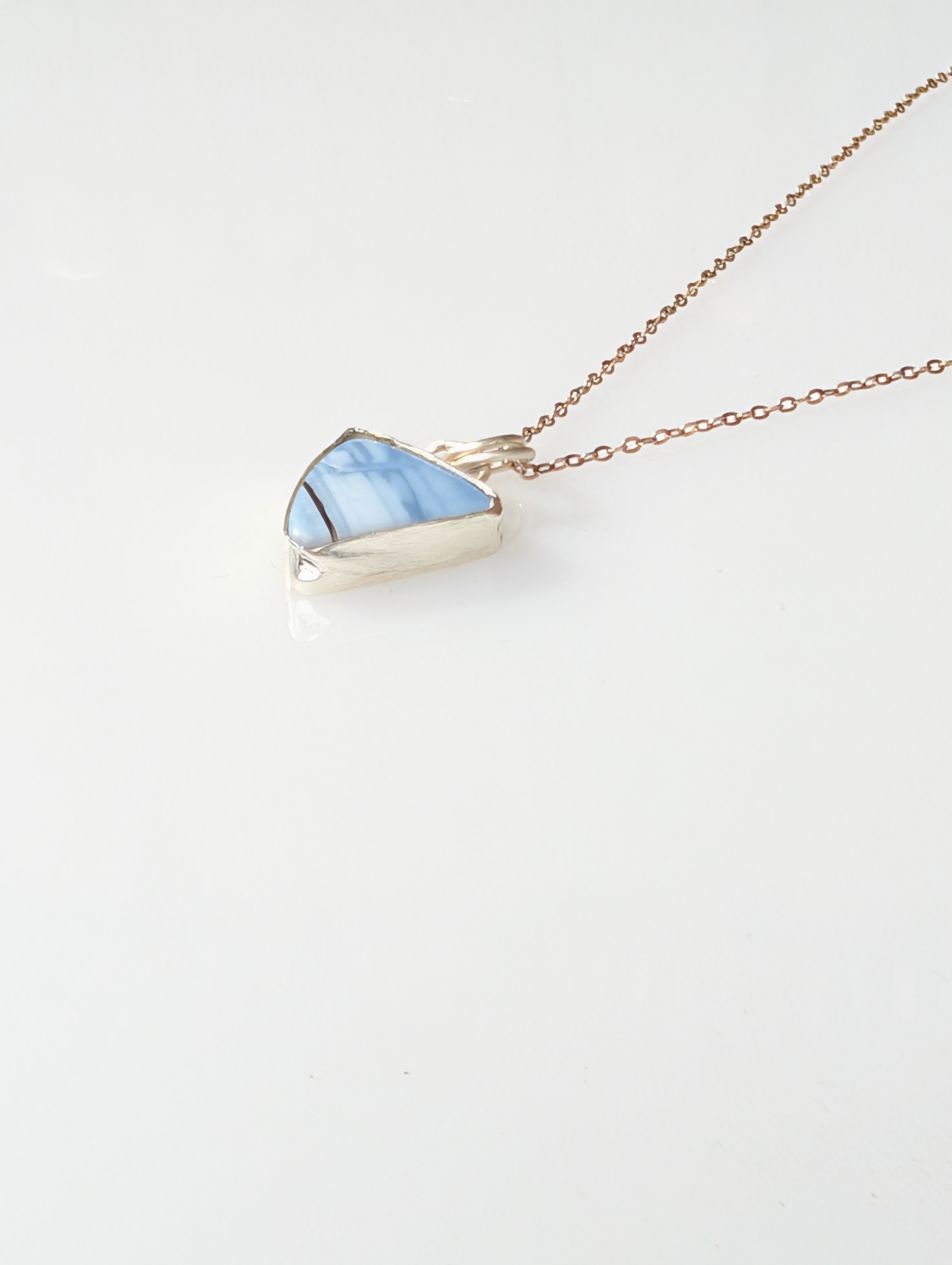 Blue Opal Triangle Necklace in Sterling Silver