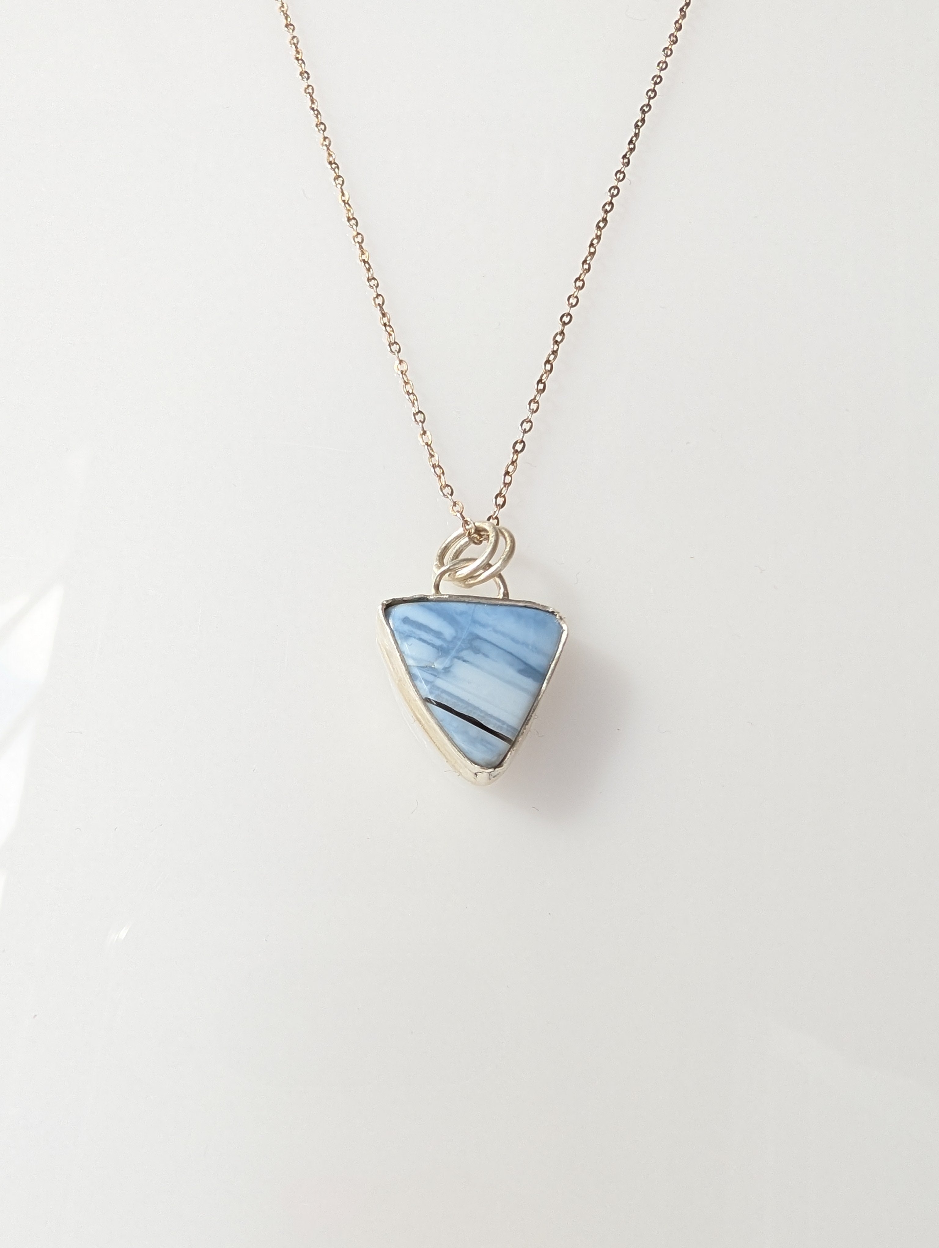 Blue Opal Triangle Necklace in Sterling Silver