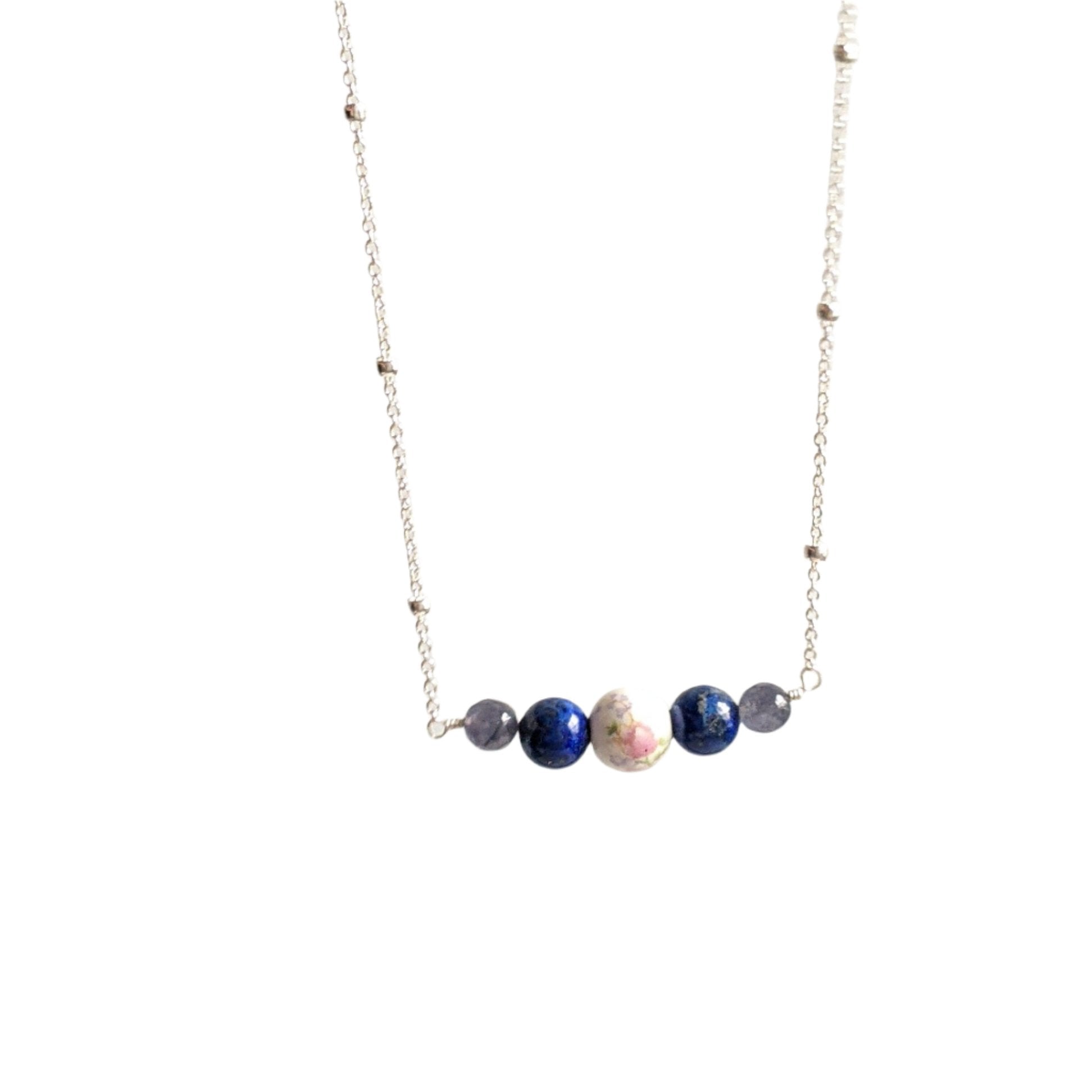 Blooming Lapis Lazuli Stardust Necklace in Sterling Silver