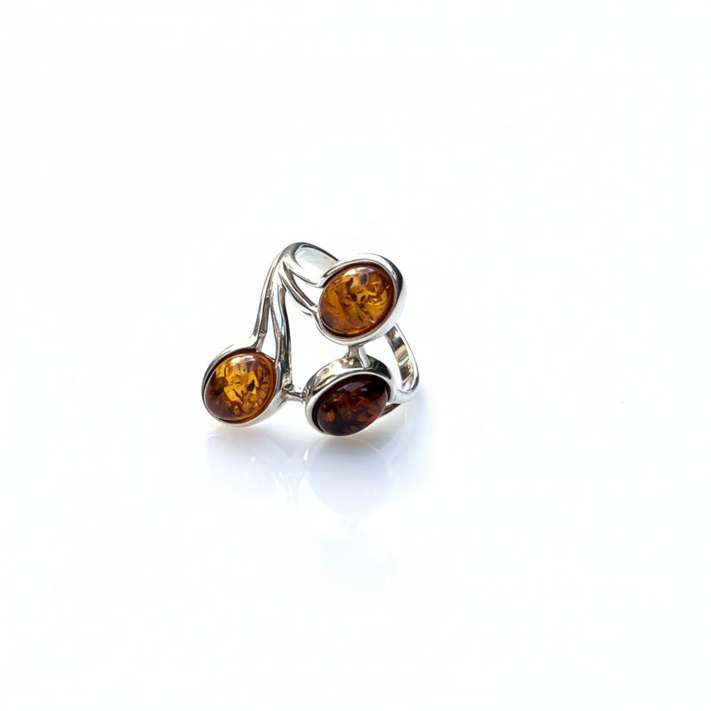 Trinity of Light Ring | Silver Amber Ring | Tears of the Sun
