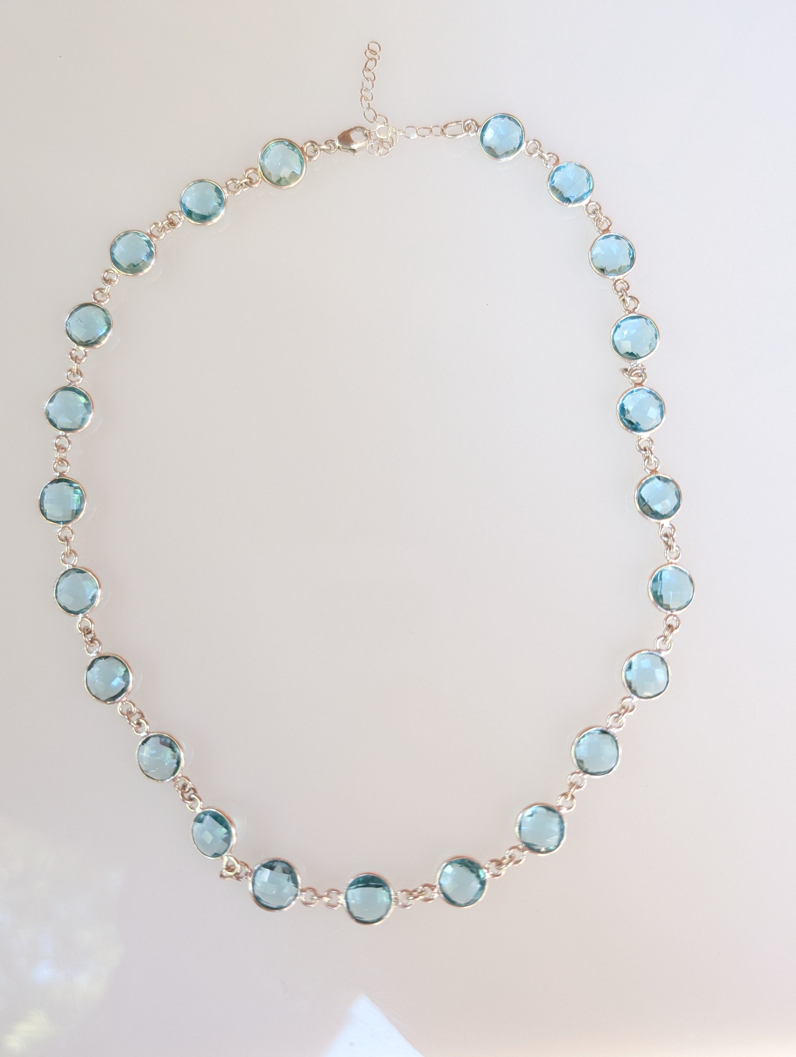 Aquamarine Necklace – Sterling Silver Bezel Set, 16"