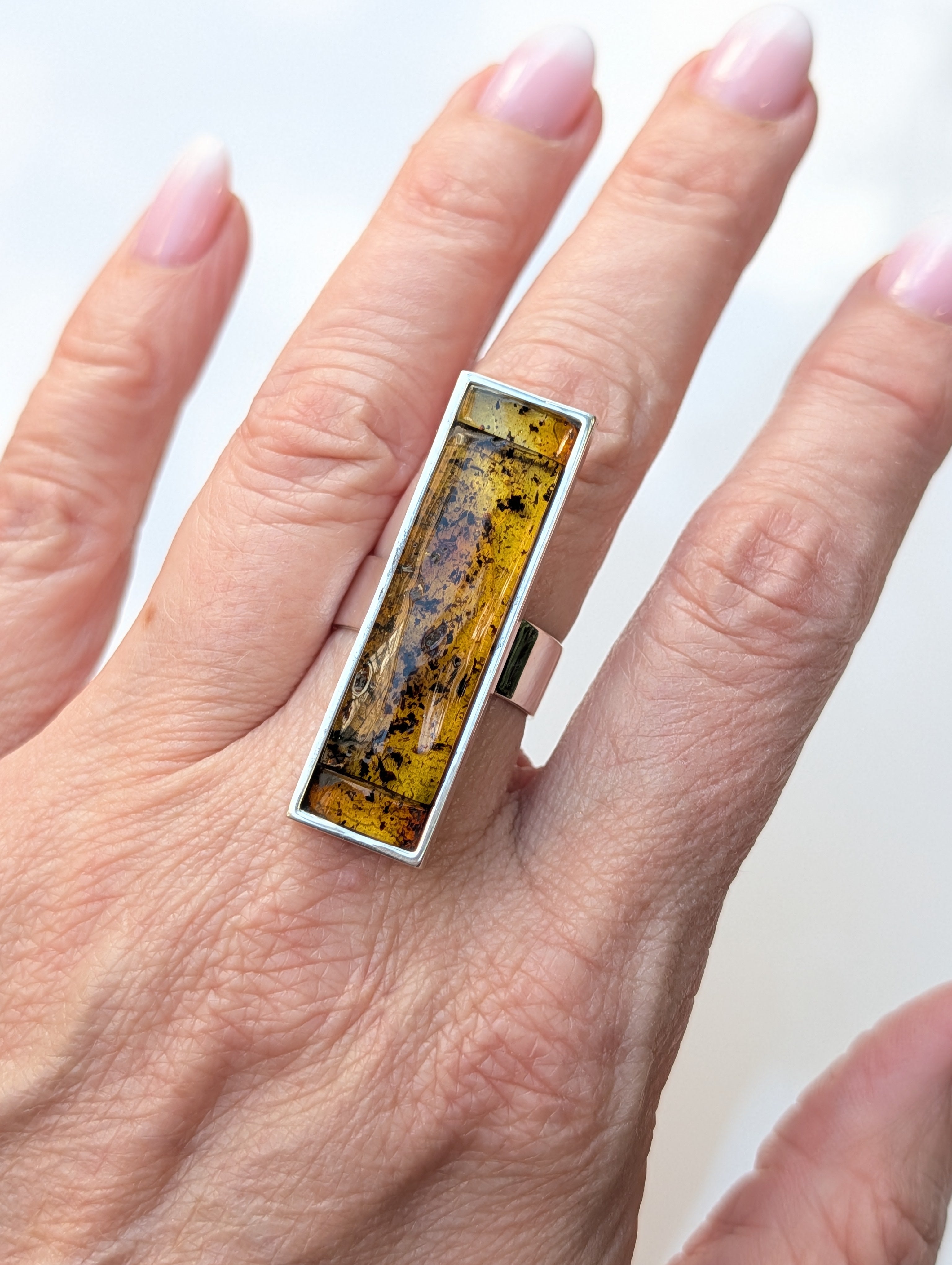Forest Light Ring | Silver Baltic Amber Ring | Tears of the Sun Collection