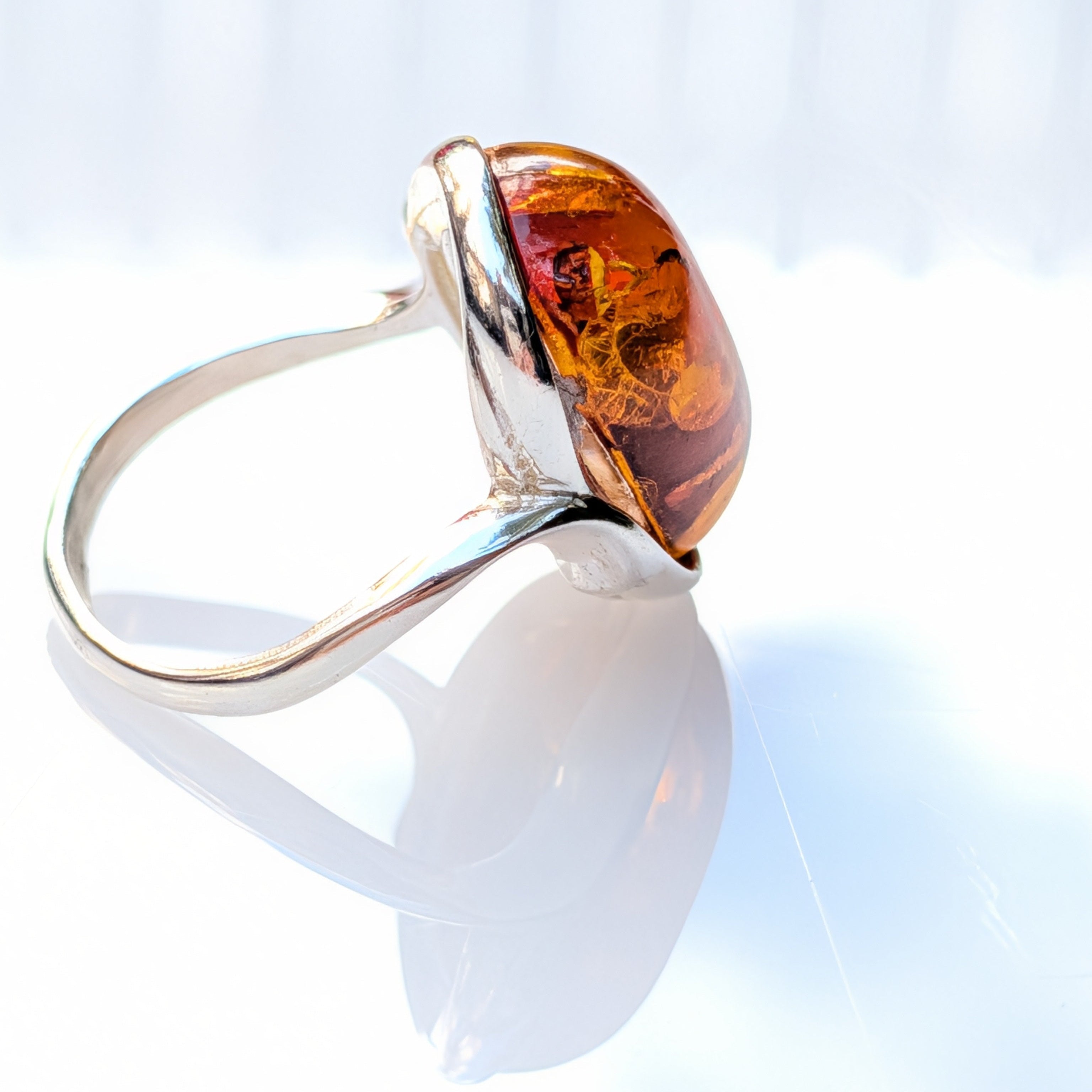 Morninglight Amber Ring | Silver Baltic Amber Cocktail Ring | Tears of the Sun