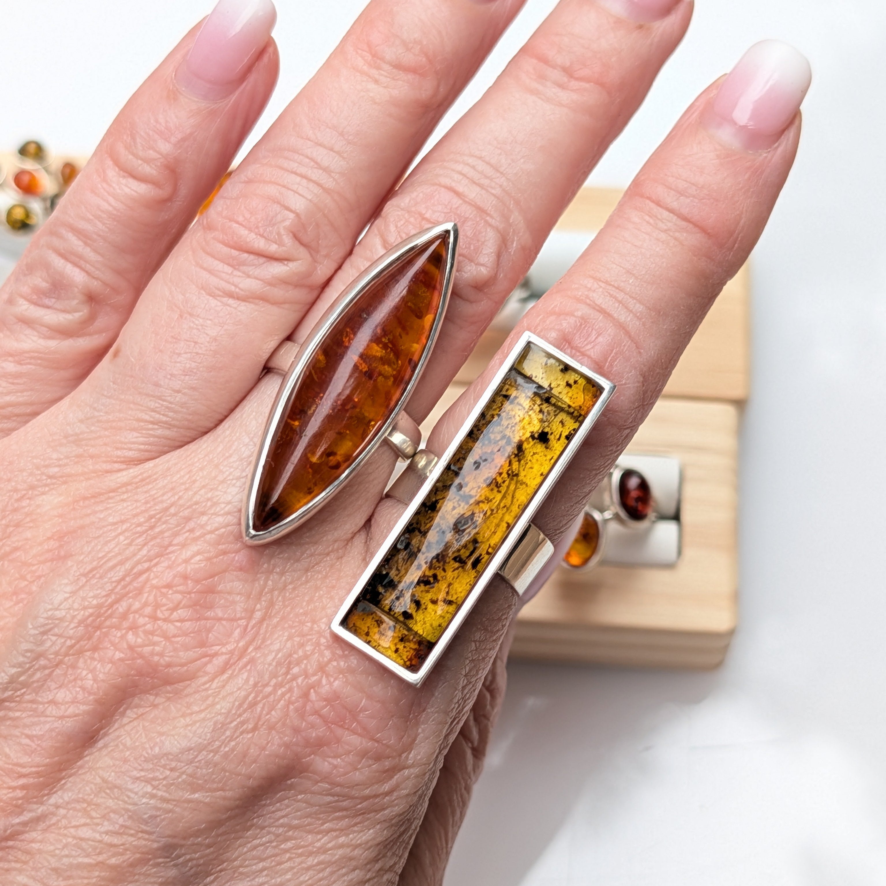 Golden Amber Marquise Ring | Silver Baltic Amber Ring |Tears of the Sun