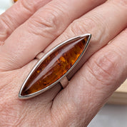 Golden Amber Marquise Ring | Silver Baltic Amber Ring |Tears of the Sun