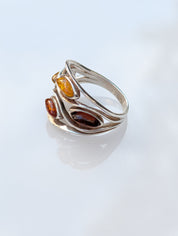 Amber Current Ring | Silver Baltic Amber Ring | Tears of the Sun