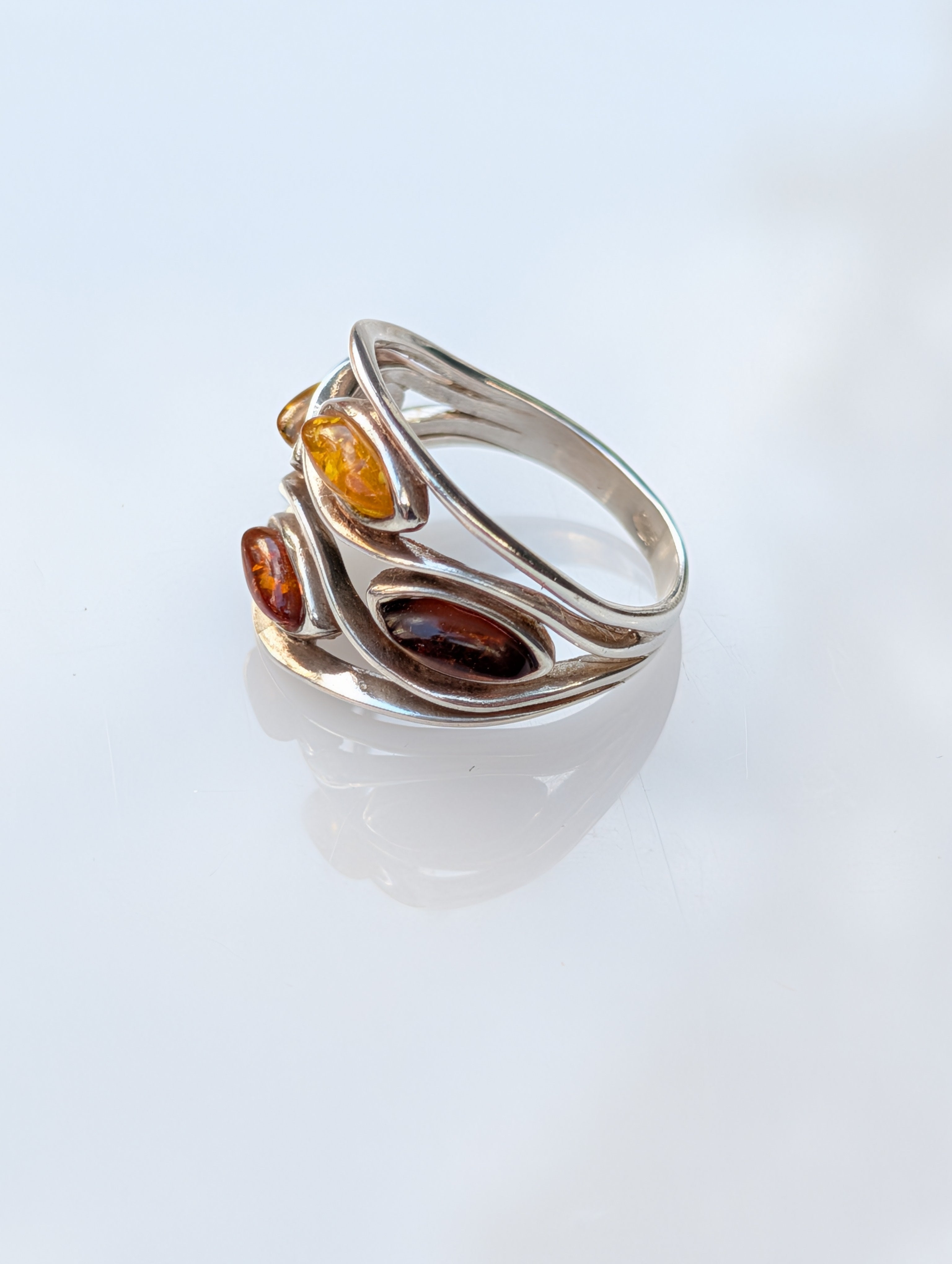 Amber Current Ring | Silver Baltic Amber Ring | Tears of the Sun