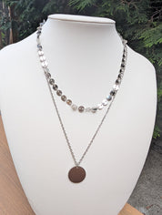 Sample Sale: Silver Sequin Disc Layered Necklace – Stainless Steel Pendant Necklace