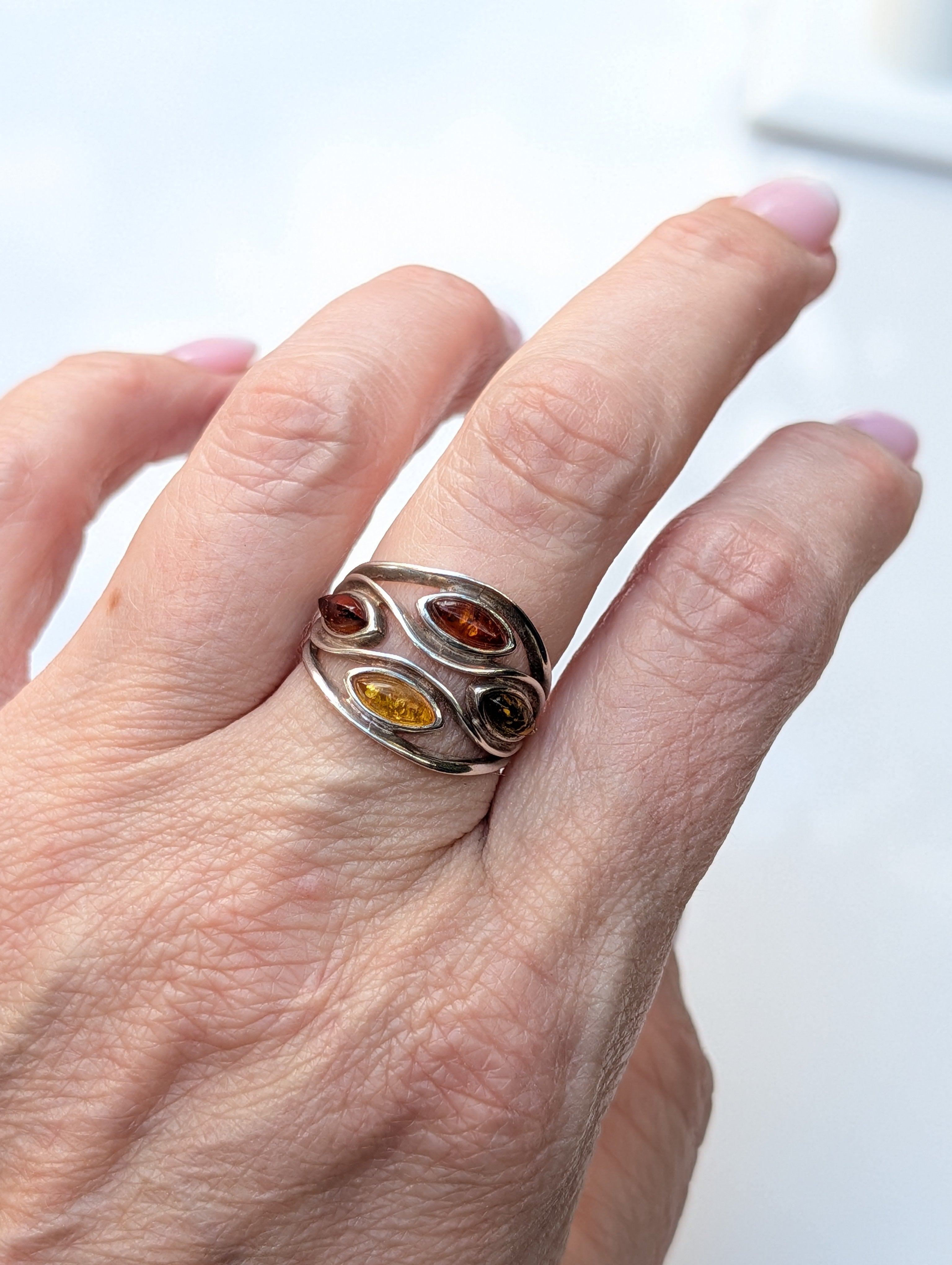 Amber Current Ring | Silver Baltic Amber Ring | Tears of the Sun