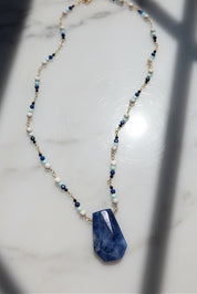 Blue Passage Necklace – Lapis Pendant with Blue Opal, Spinel & Yellow Gold Fill