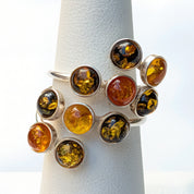 Amber Garden Ring | Silver Amber Cocktail Ring | Tears of the Sun