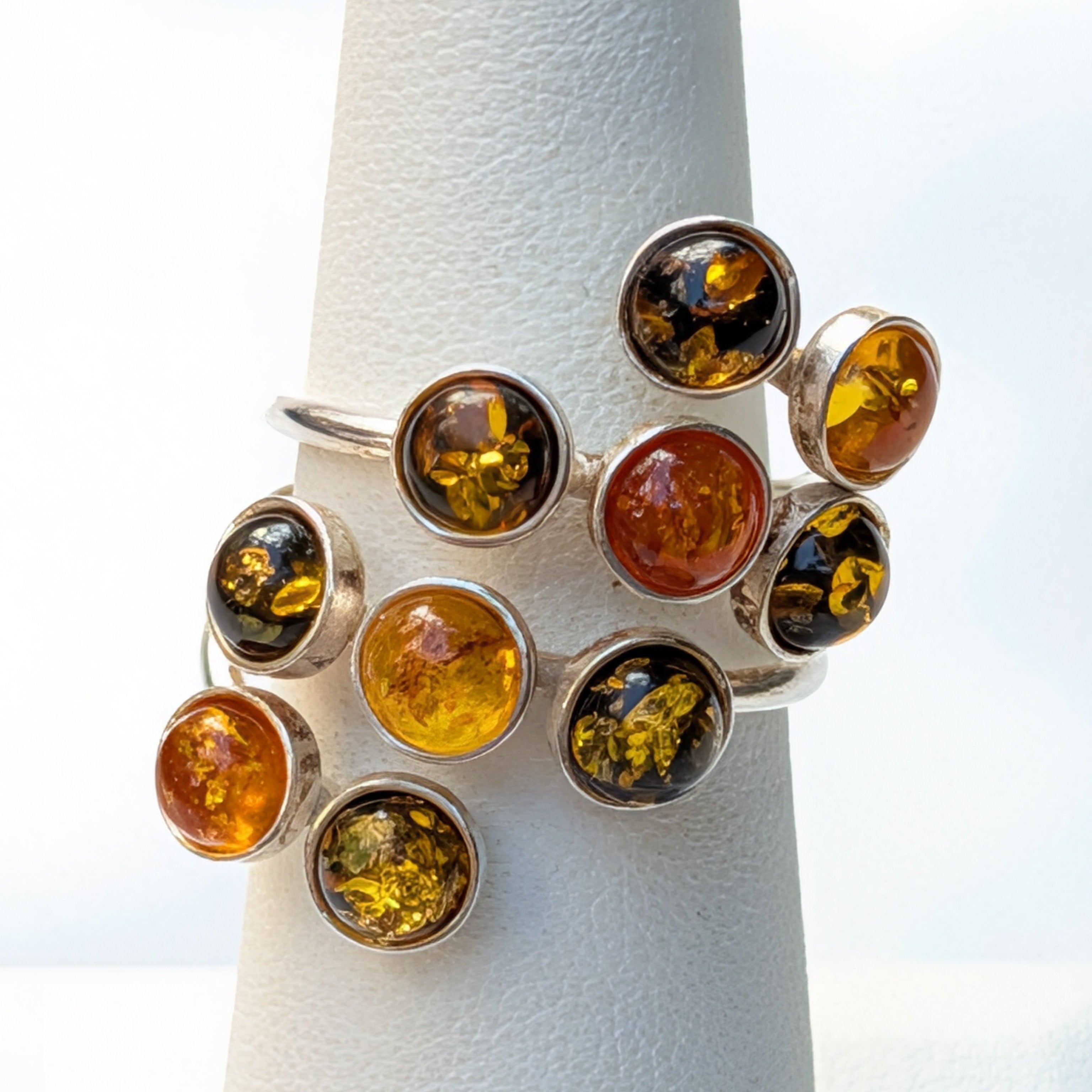 Amber Garden Ring | Silver Amber Cocktail Ring | Tears of the Sun