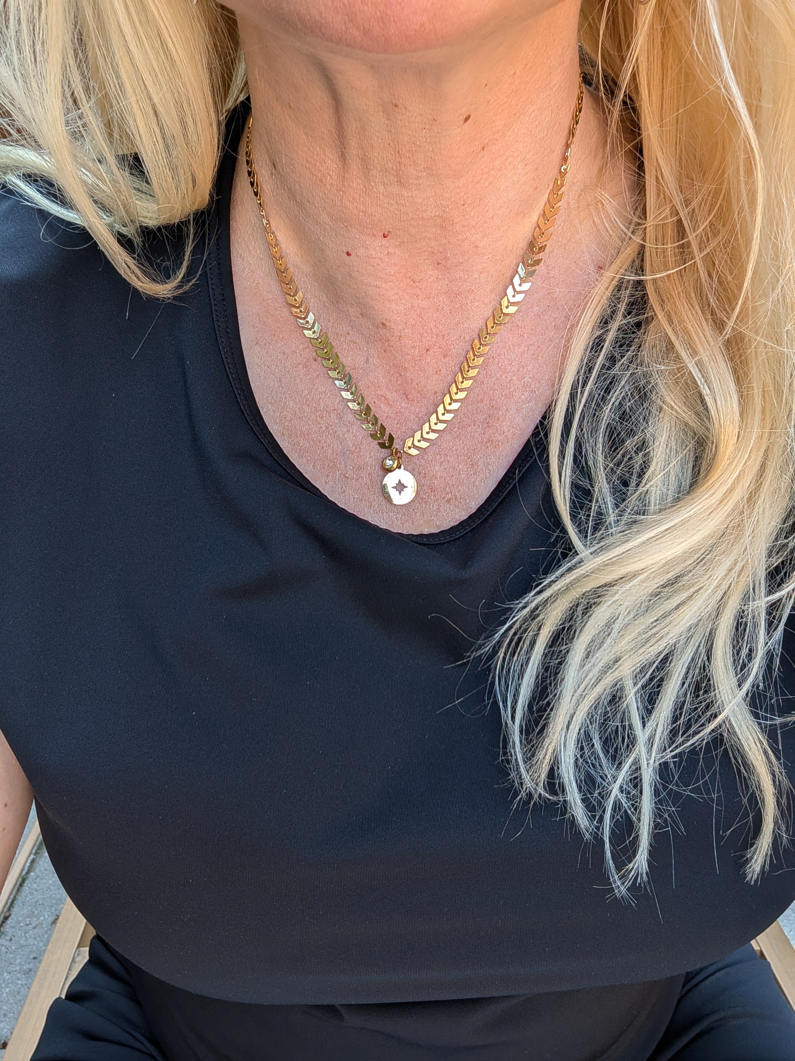 Sample Sale: Gold Compass Chevron Necklace in Stainless Steel