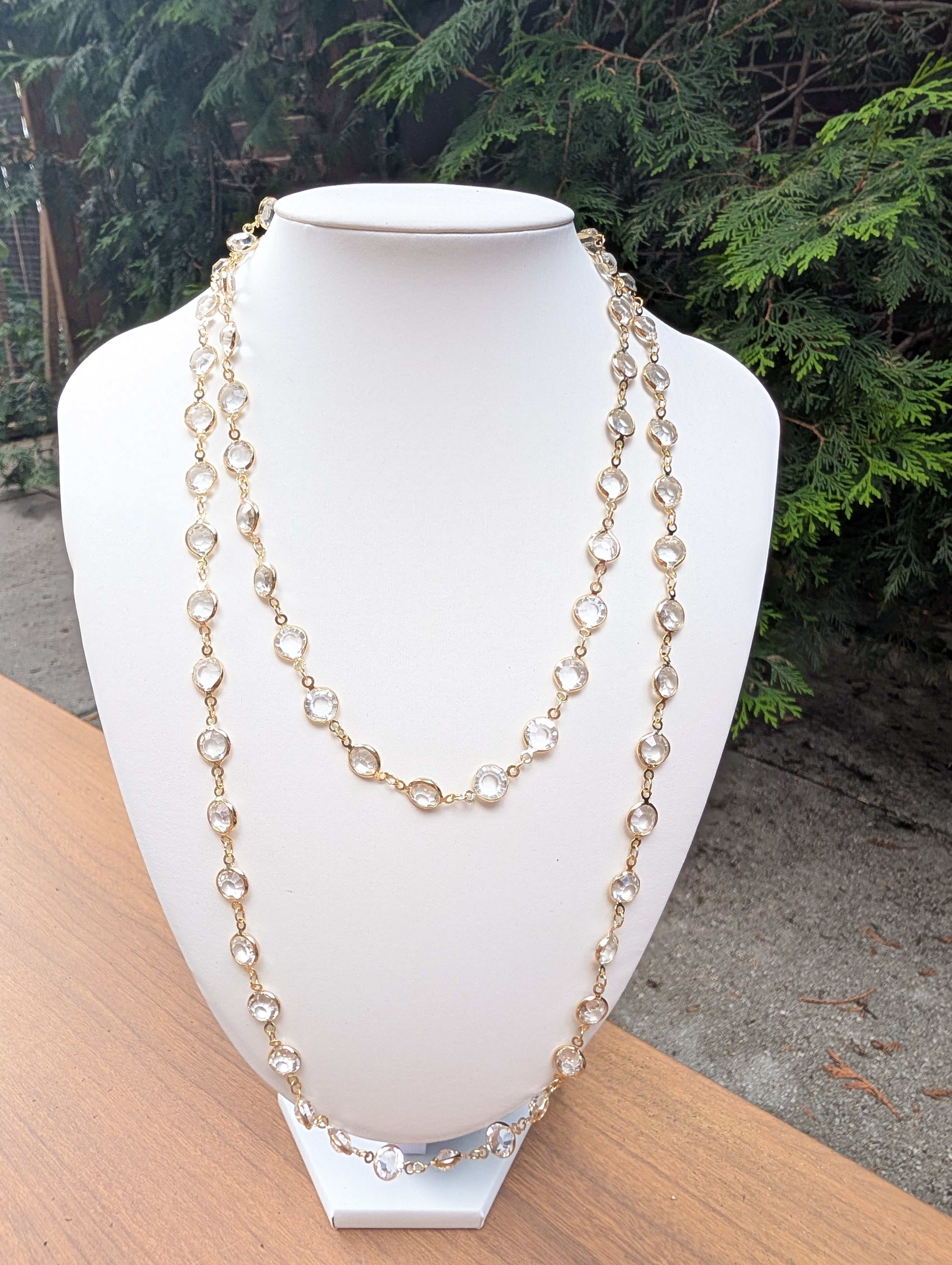 Sample Sale: Gold Crystal Layered Necklace – Long Clear Stone Summer Necklace