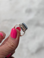 Blue Opal Rectangle Statement Ring | Sterling Silver | size 9