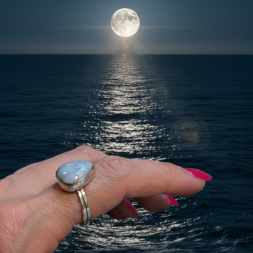 Blue Hour Ring – Blue Opal in Sterling Silver Sz 9