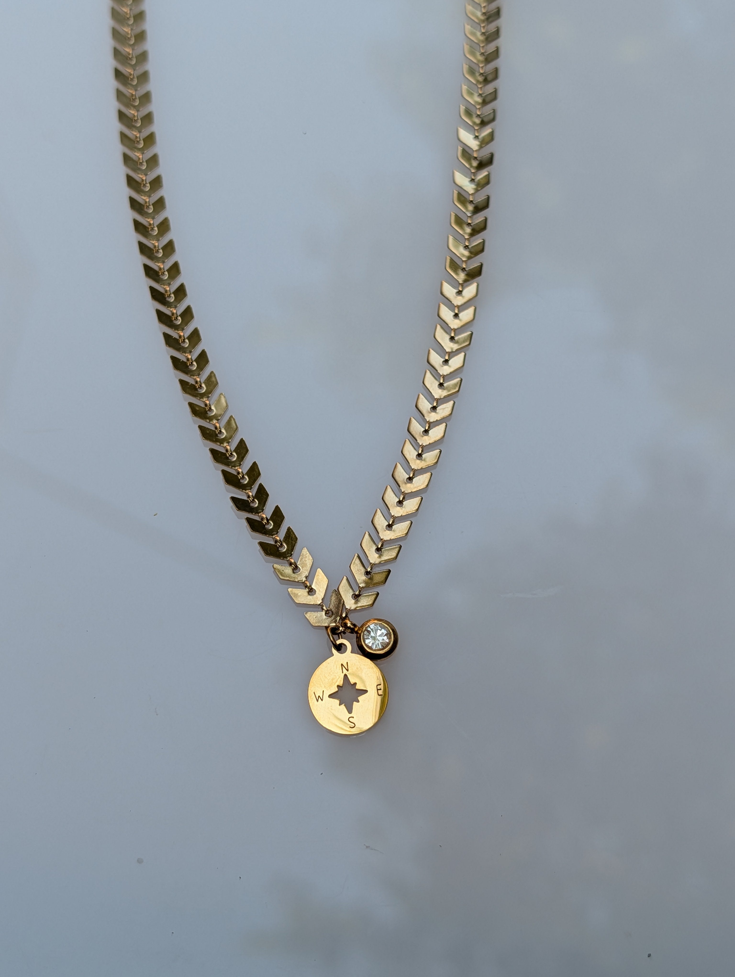 Sample Sale: Gold Compass Chevron Necklace in Stainless Steel