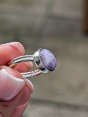Tiffany Stone Silver Bezel Ring – Elysia | Rare Purple Gemstone | One-of-a-Kind Sterling Silver Jewelry