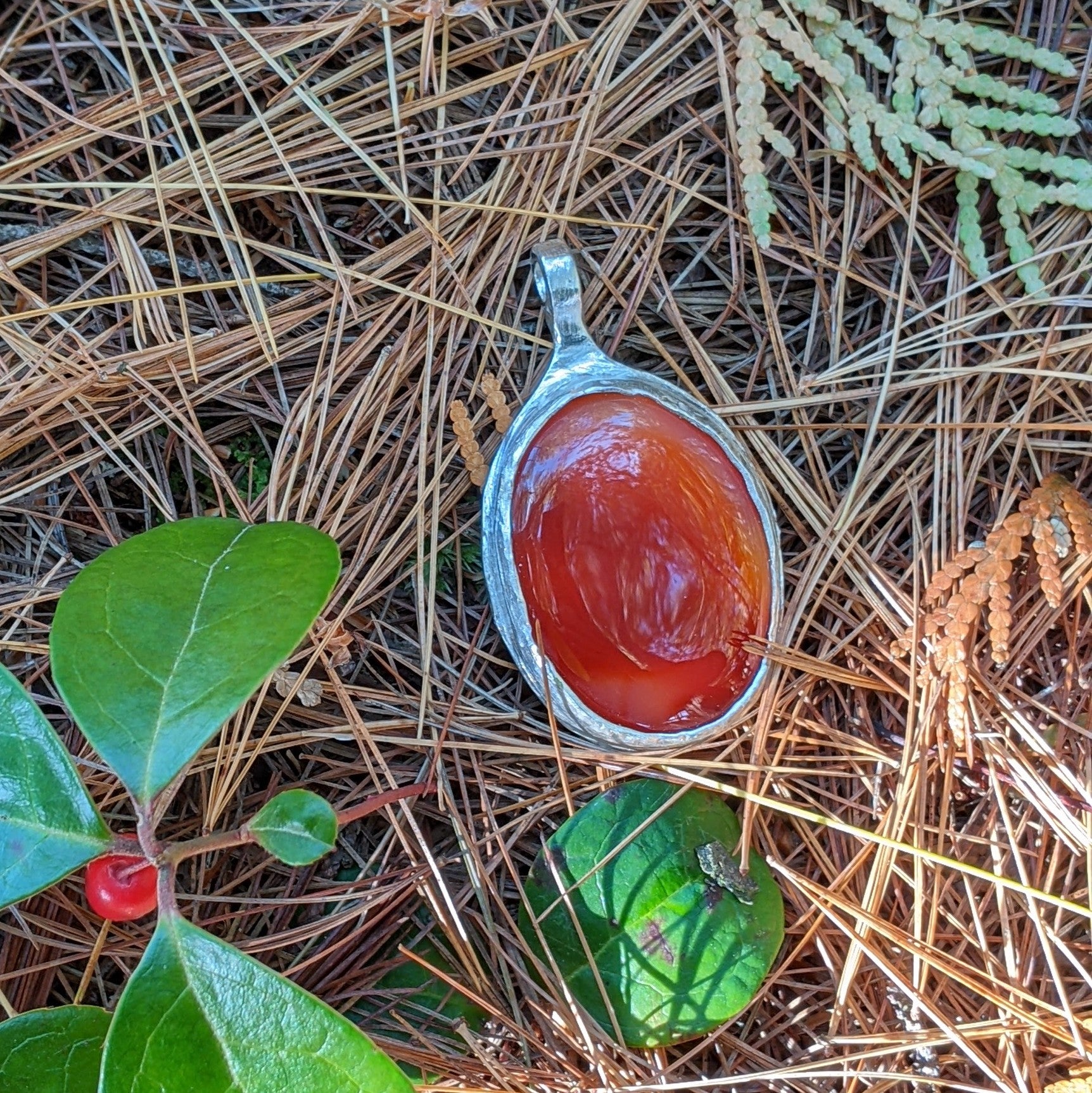 Large Carnelian Necklace in Sterling Silver – Statement Piece Echoes of the Lake Collection