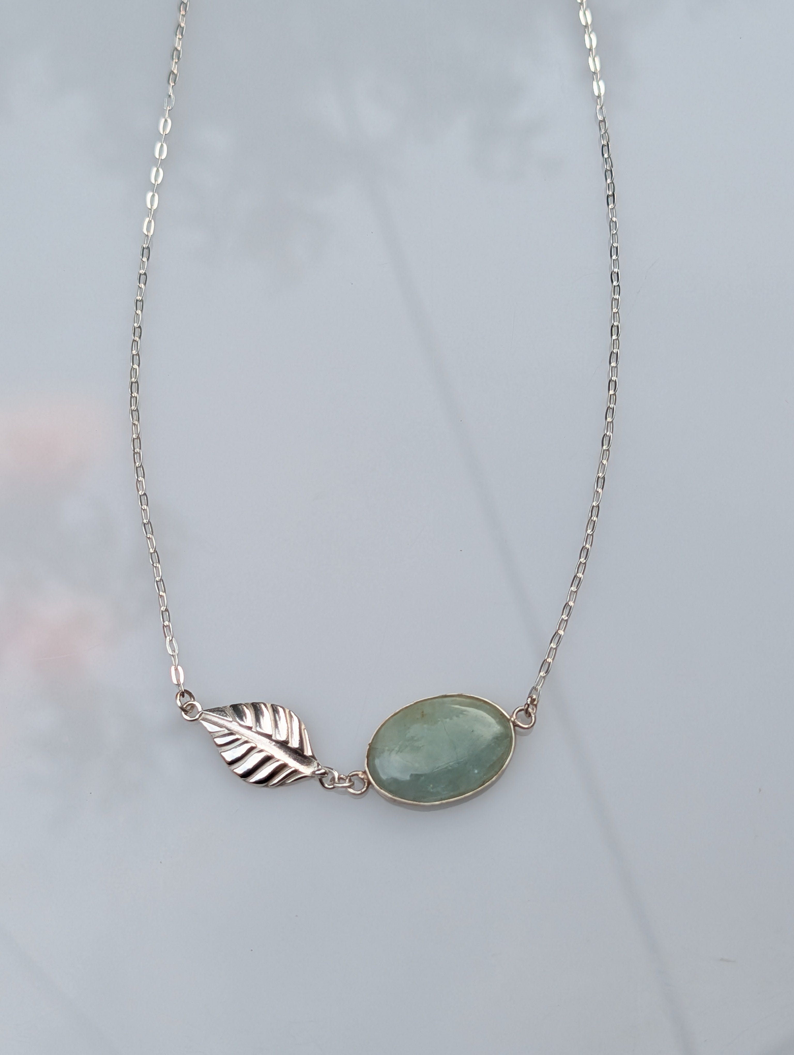 Sea Leaf — Aquamarine & Sterling Silver Botanical Necklace | 22"