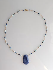 Blue Passage Necklace – Lapis Pendant with Blue Opal, Spinel & Yellow Gold Fill