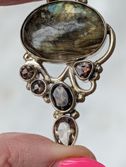 Labradorite & Smoky Quartz Pendant — One-of-a-Kind Sterling Silver Statement