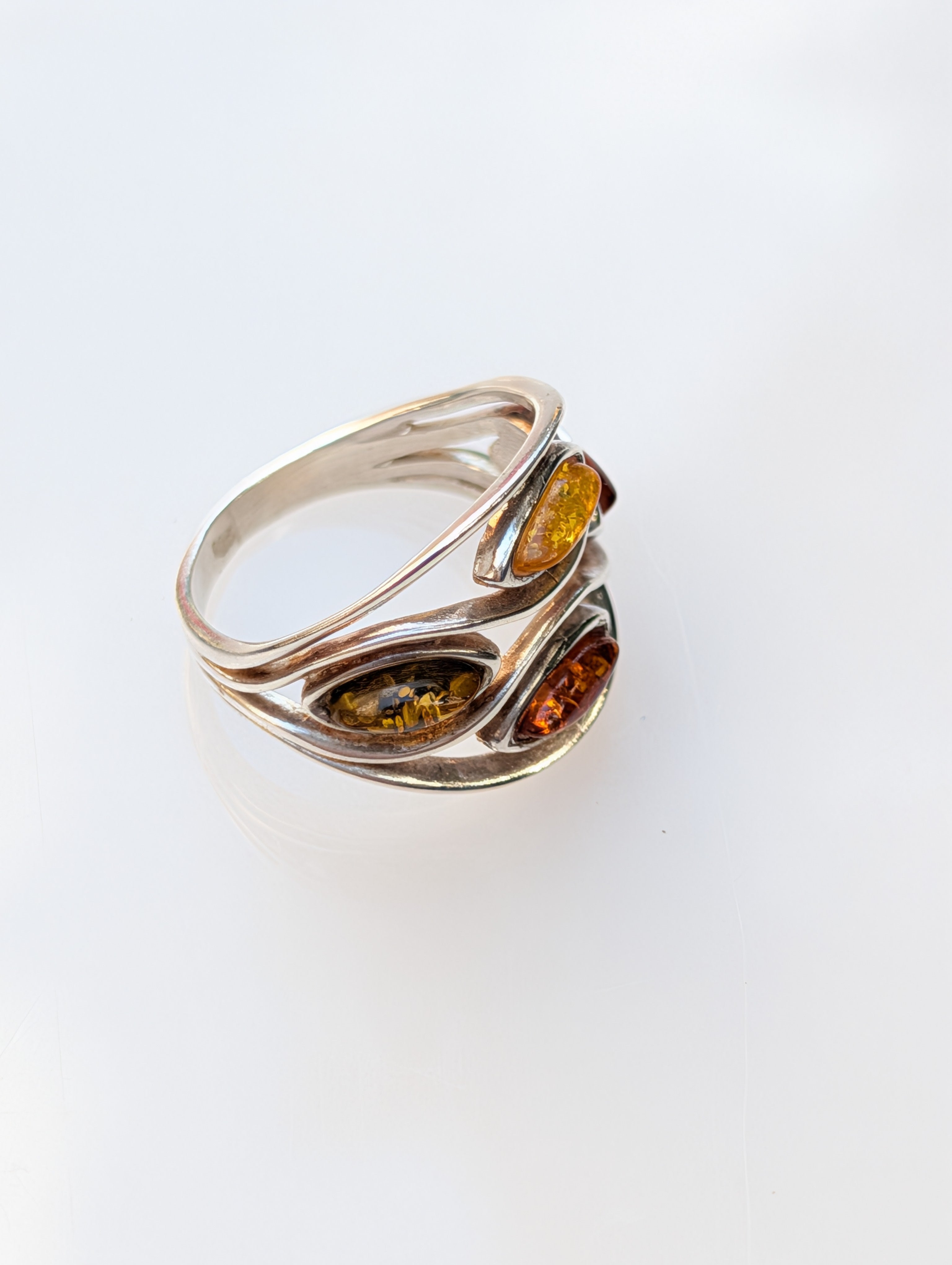 Amber Current Ring | Silver Baltic Amber Ring | Tears of the Sun