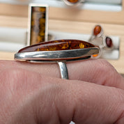 Golden Amber Marquise Ring | Silver Baltic Amber Ring |Tears of the Sun