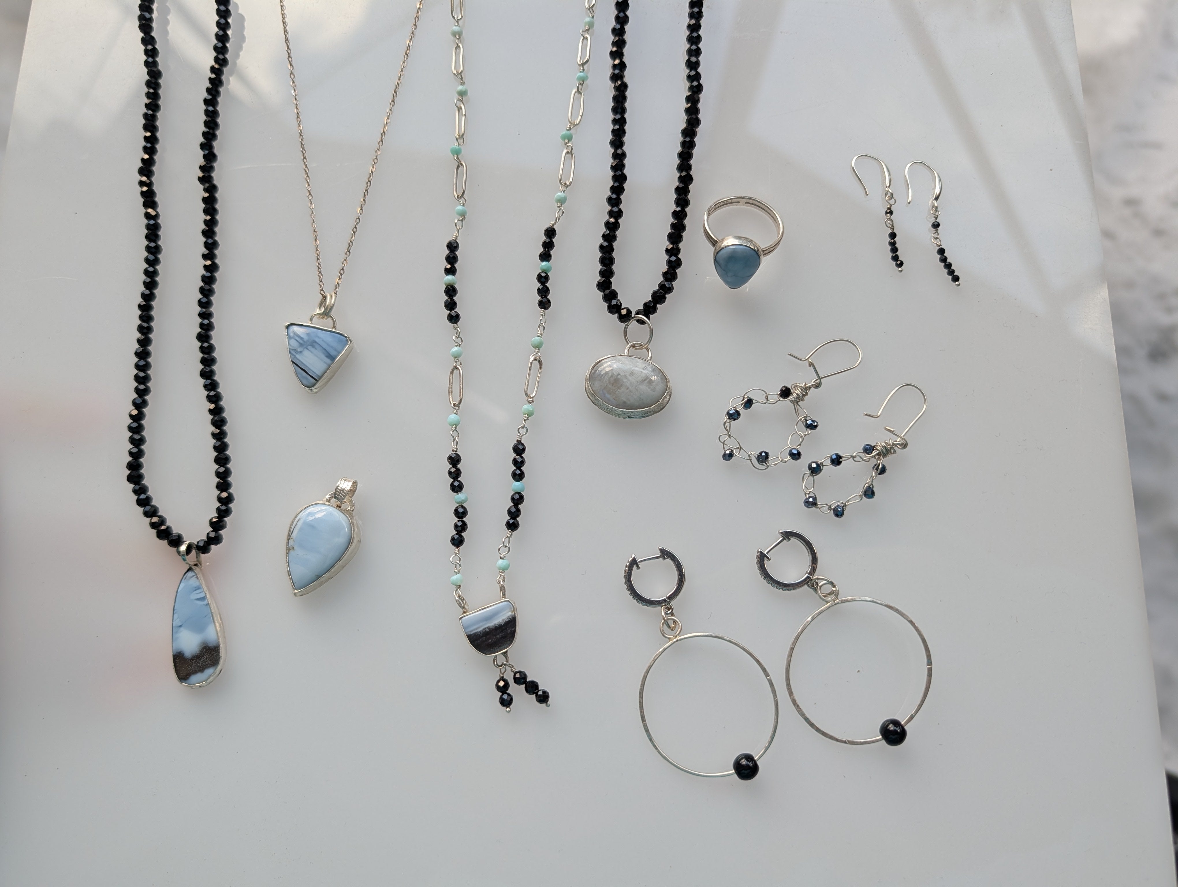 Blue Opal Triangle Necklace in Sterling Silver