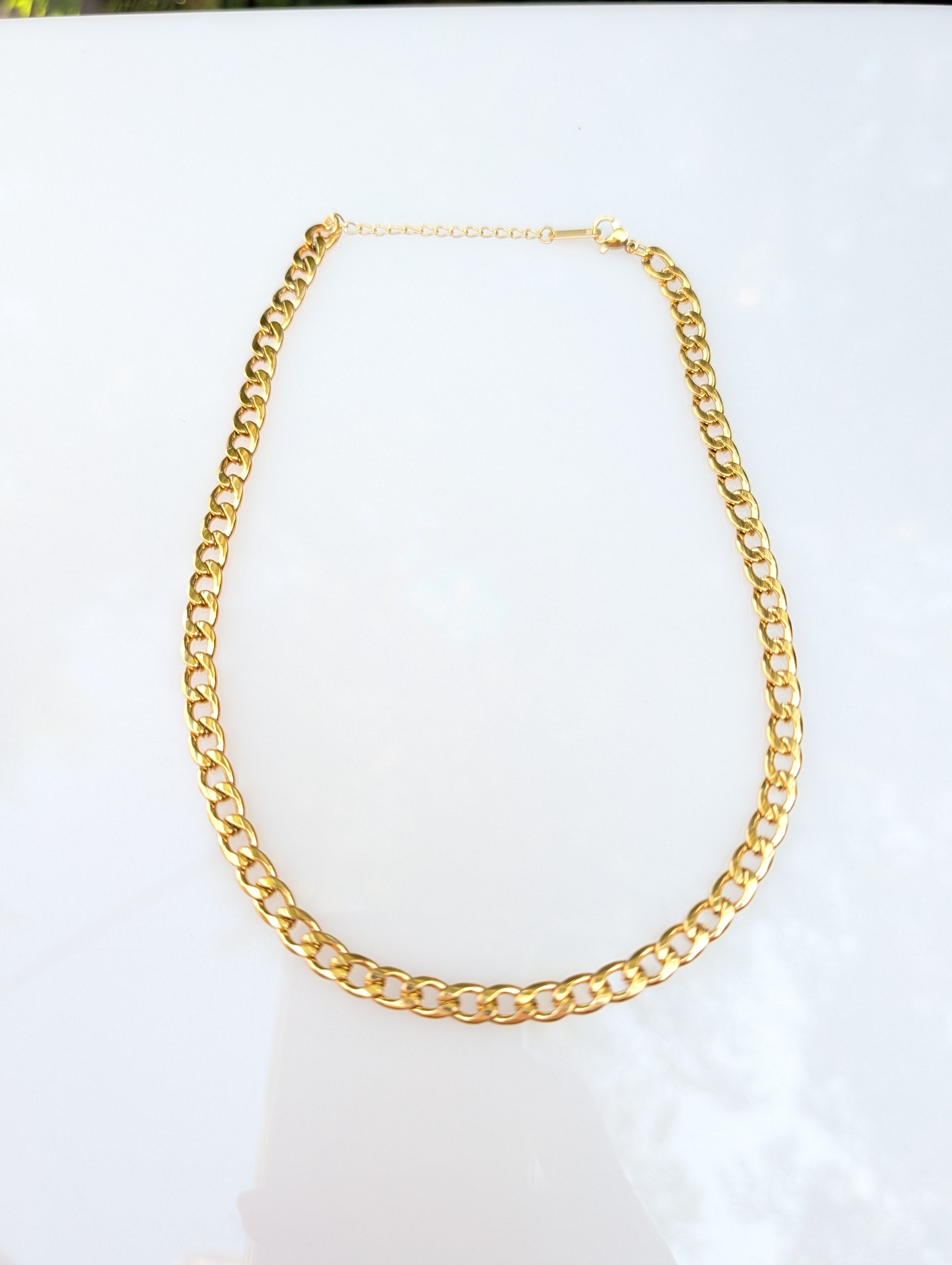 Sample Sale: Gold Curb Chain Necklace in Stainless Steel