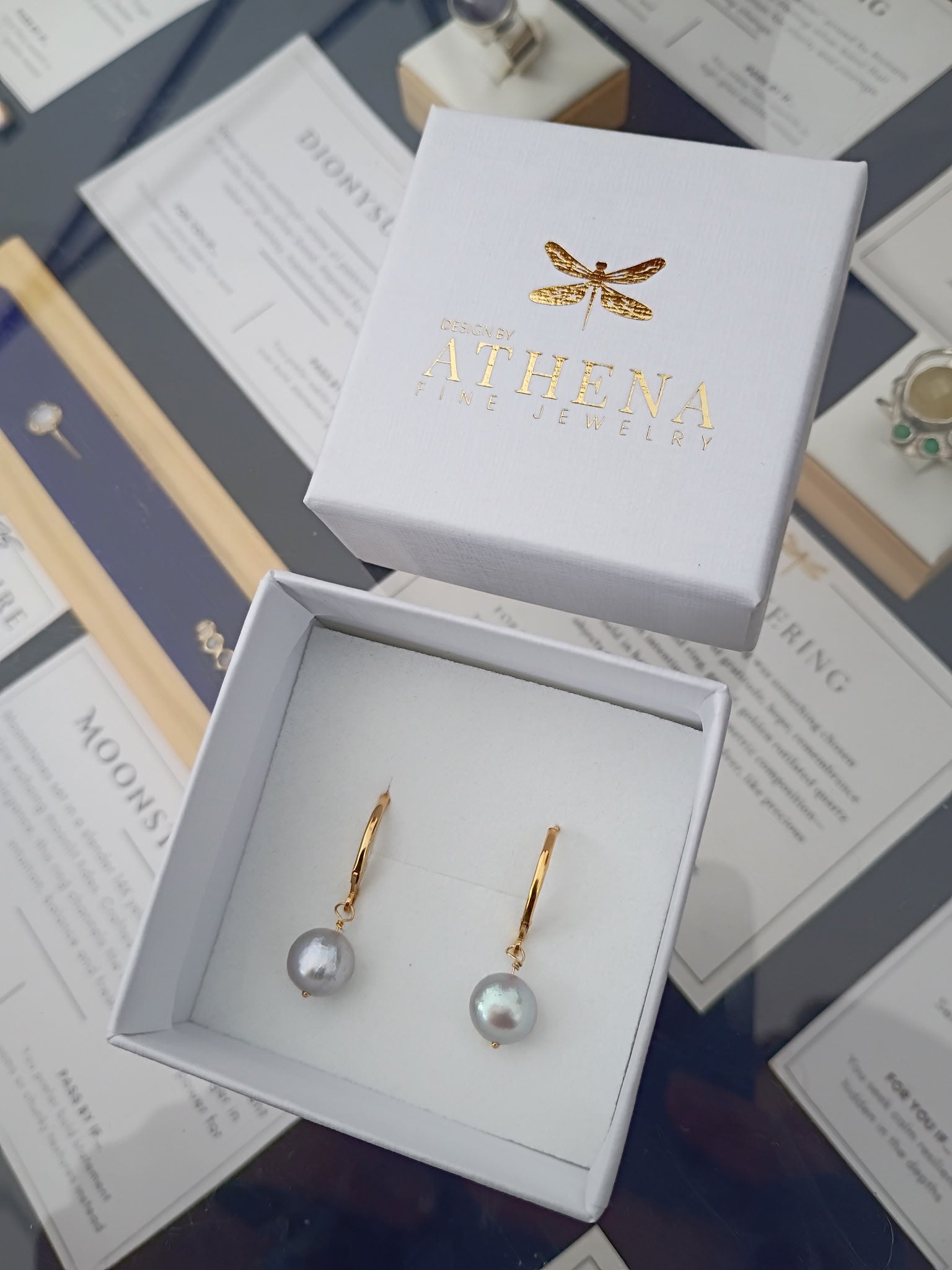 Gray Freshwater Pearl Leverback Earrings — Yellow Gold Fill