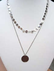 Sample Sale: Silver Sequin Disc Layered Necklace – Stainless Steel Pendant Necklace