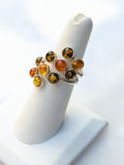 Amber Garden Ring | Silver Amber Cocktail Ring | Tears of the Sun