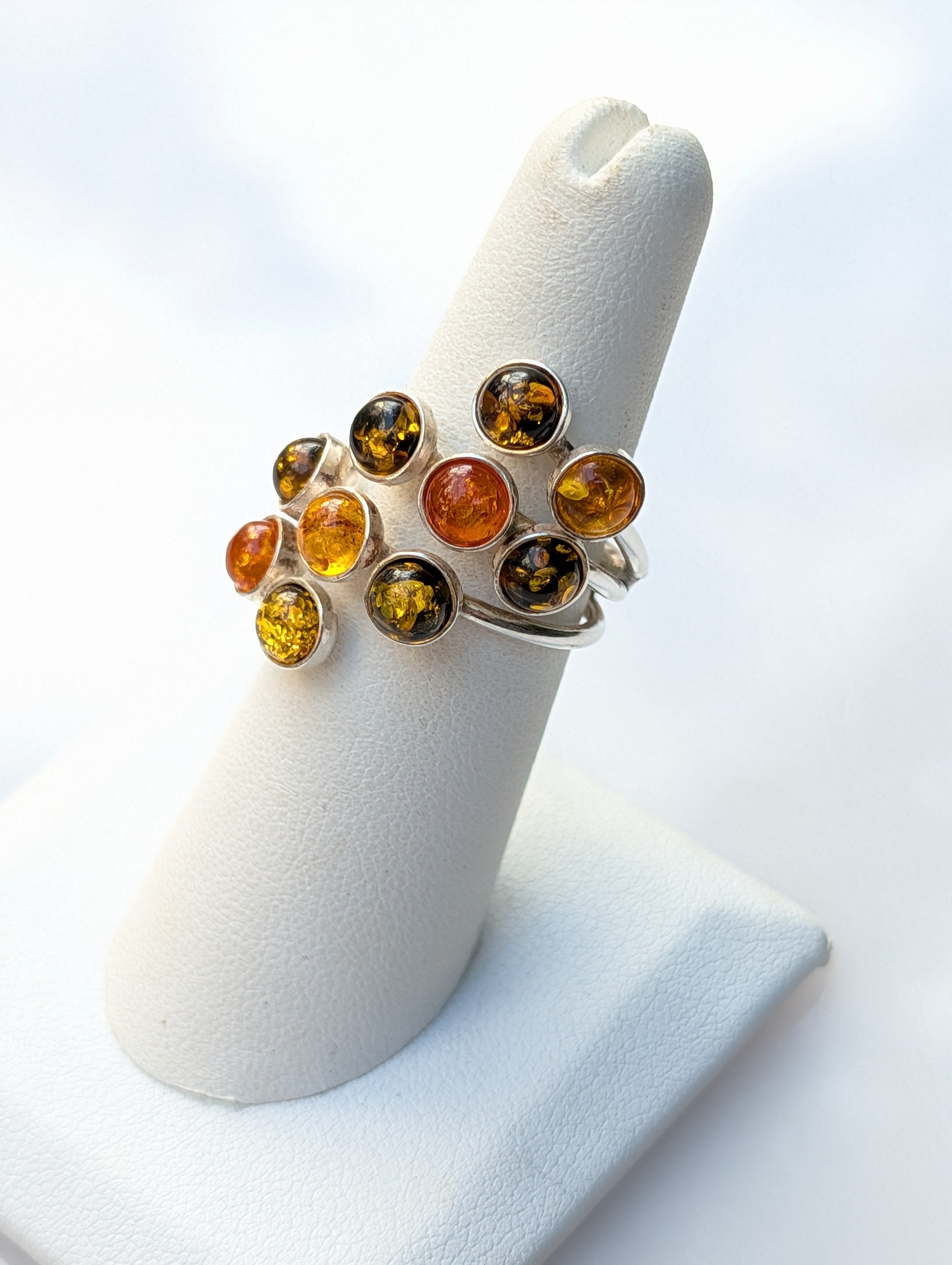 Amber Garden Ring | Silver Amber Cocktail Ring | Tears of the Sun
