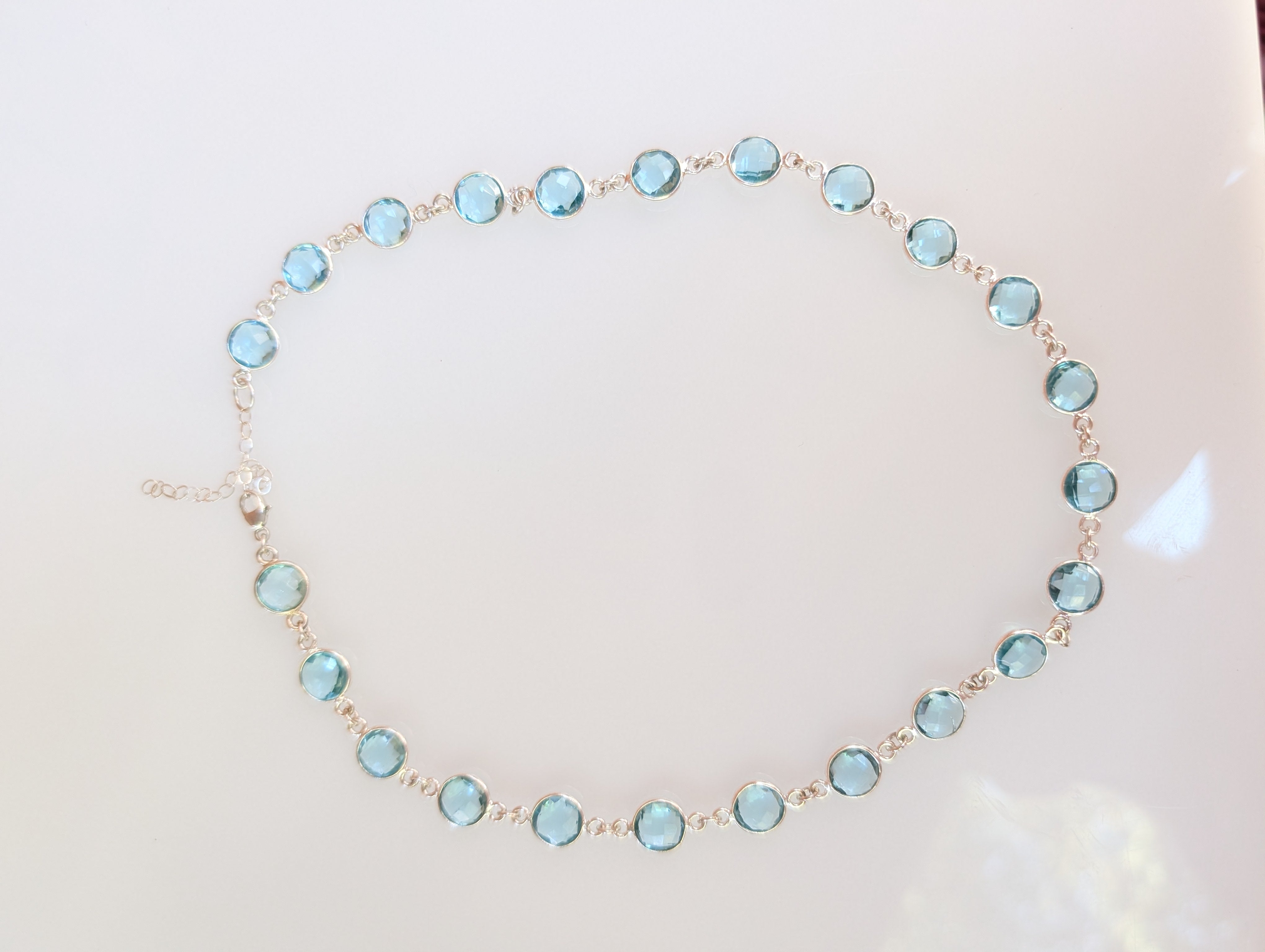 Aquamarine Necklace – Sterling Silver Bezel Set, 16"