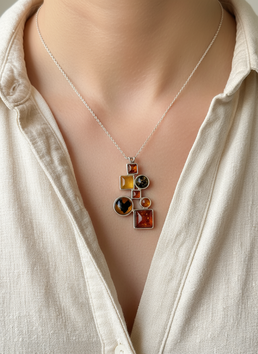 Amber Constellation Pendant | Sterling Silver Baltic Amber | Tears of the Sun