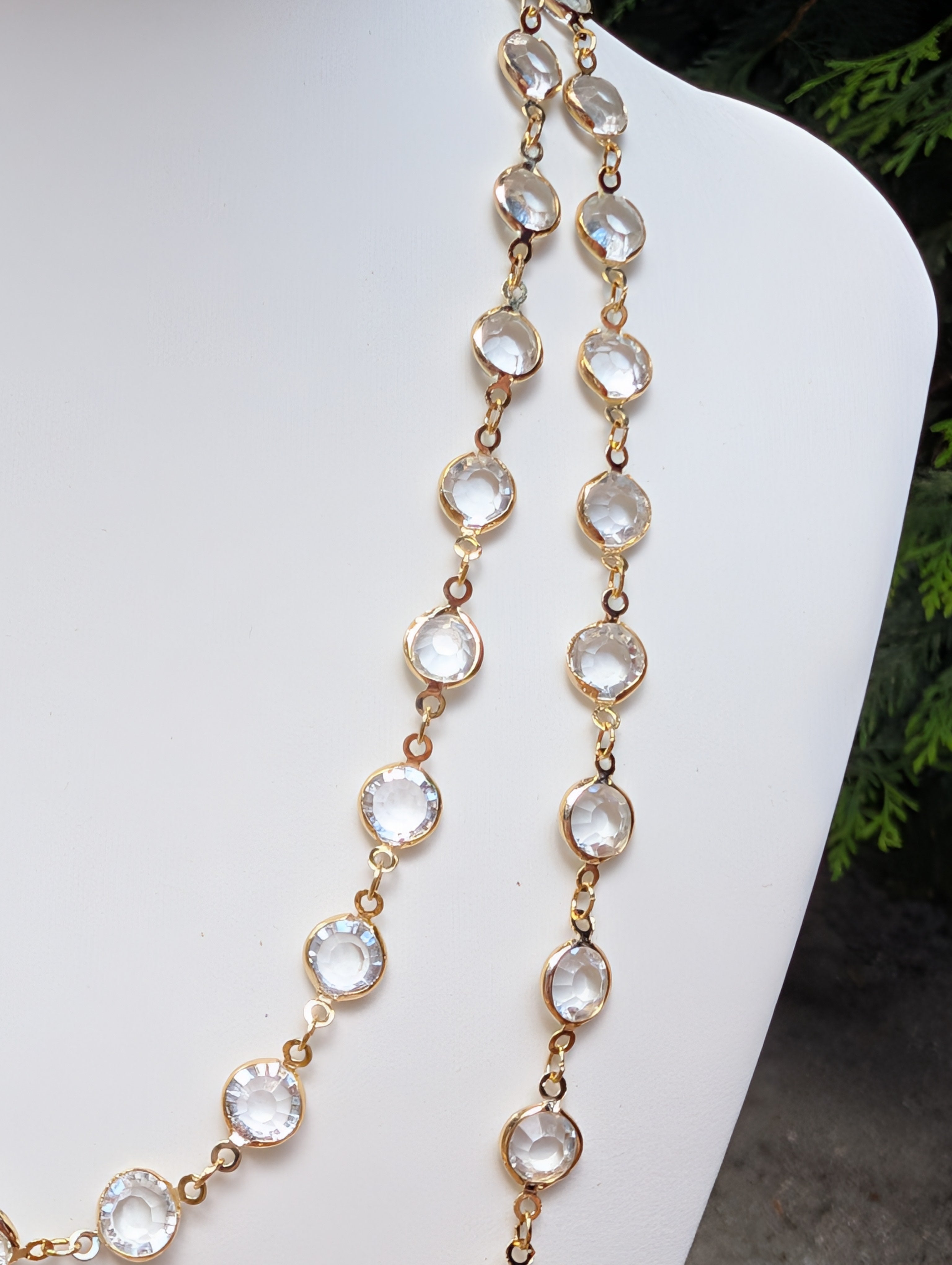Sample Sale: Gold Crystal Layered Necklace – Long Clear Stone Summer Necklace