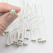 #009: Wholesale Bridal Hair Pins – Set of 20 Silver Pearl & CZ Crystal Flower Clips