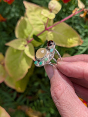 The Offering Ring — Garnet, Golden Rutilated Quartz & Chrysoprase