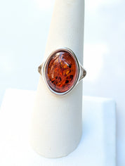 Amber Flame Ring | Silver Baltic Amber Ring | Tears of the Sun Collection