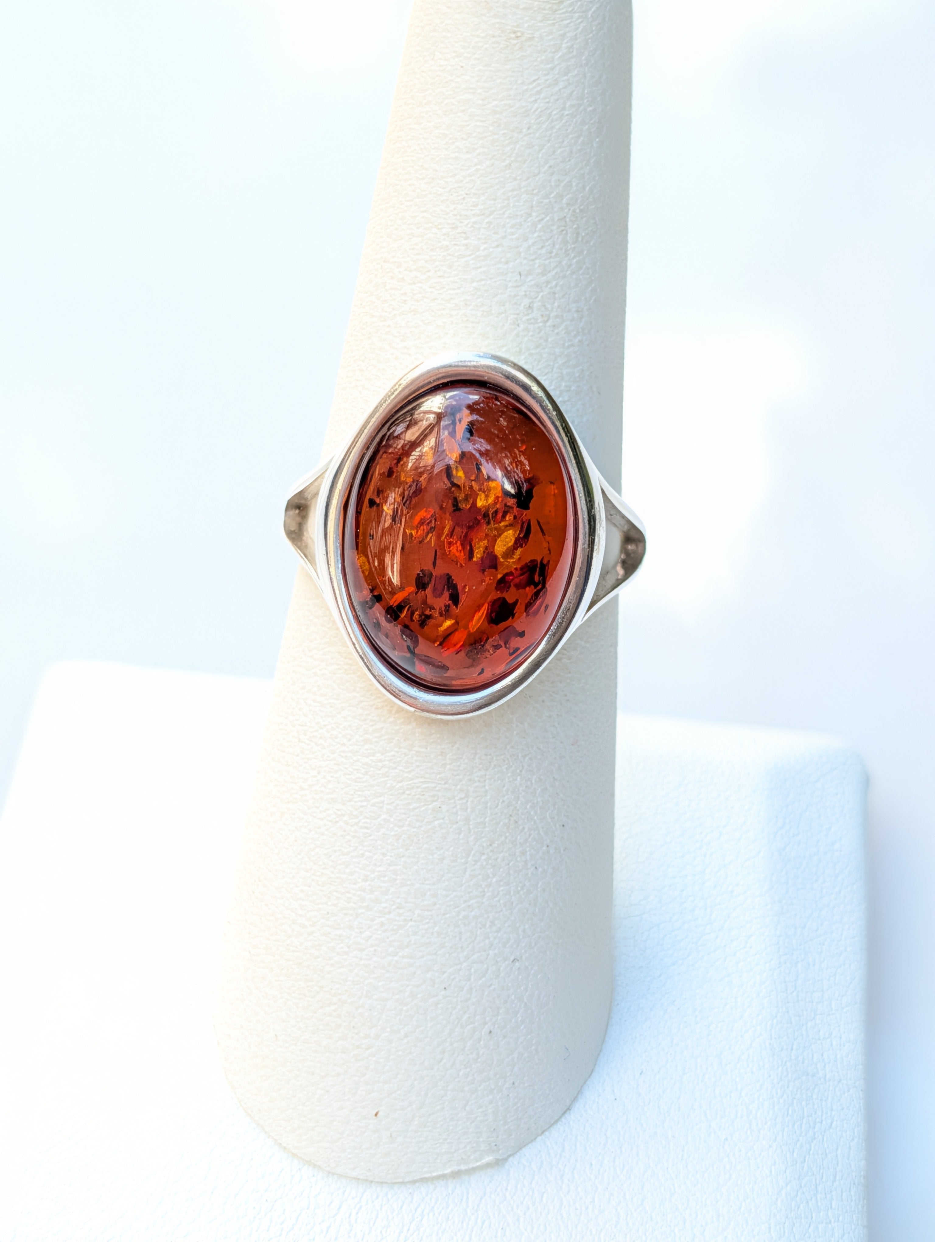 Amber Flame Ring | Silver Baltic Amber Ring | Tears of the Sun Collection