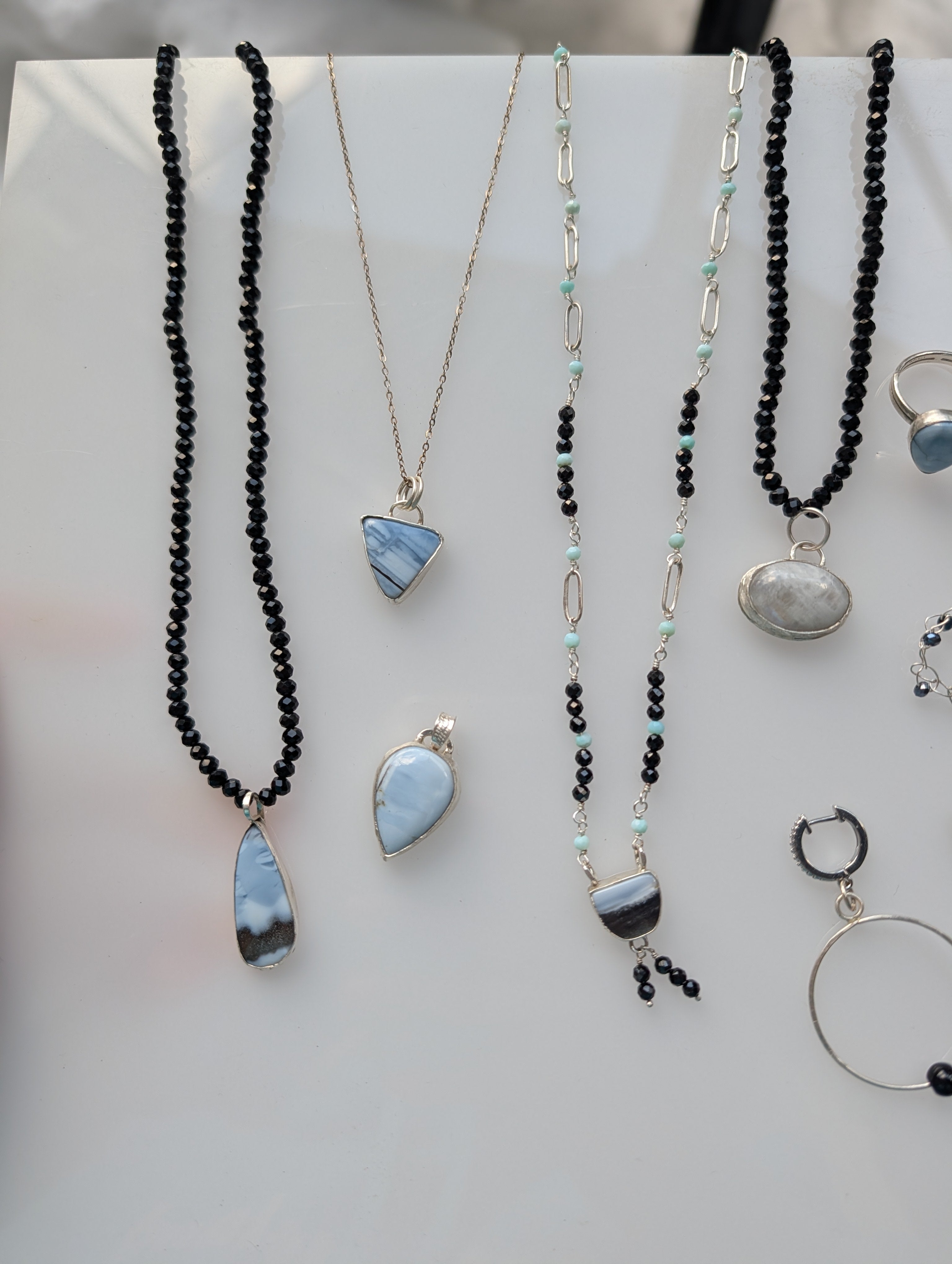 Blue Opal Triangle Necklace in Sterling Silver