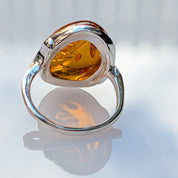 Morninglight Amber Ring | Silver Baltic Amber Cocktail Ring | Tears of the Sun