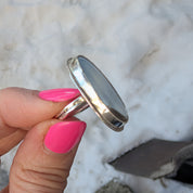 Blue Opal Statement Ring – Sterling Silver Sz 6.5