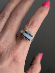 Blue Opal Rectangle Statement Ring | Sterling Silver | size 9