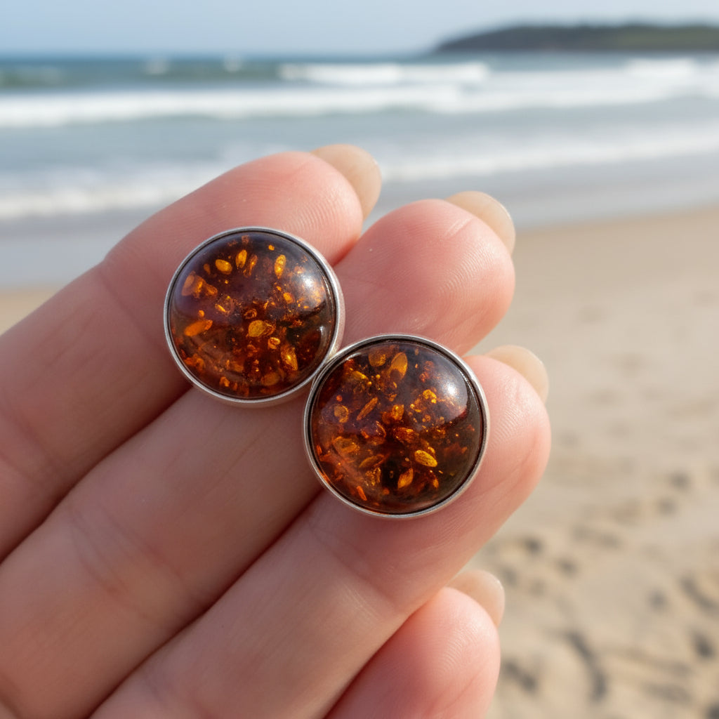 Cognac Aurora Studs | Sterling Silver Baltic Amber | Tears of the Sun