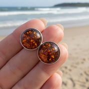 Cognac Aurora Studs | Sterling Silver Baltic Amber | Tears of the Sun