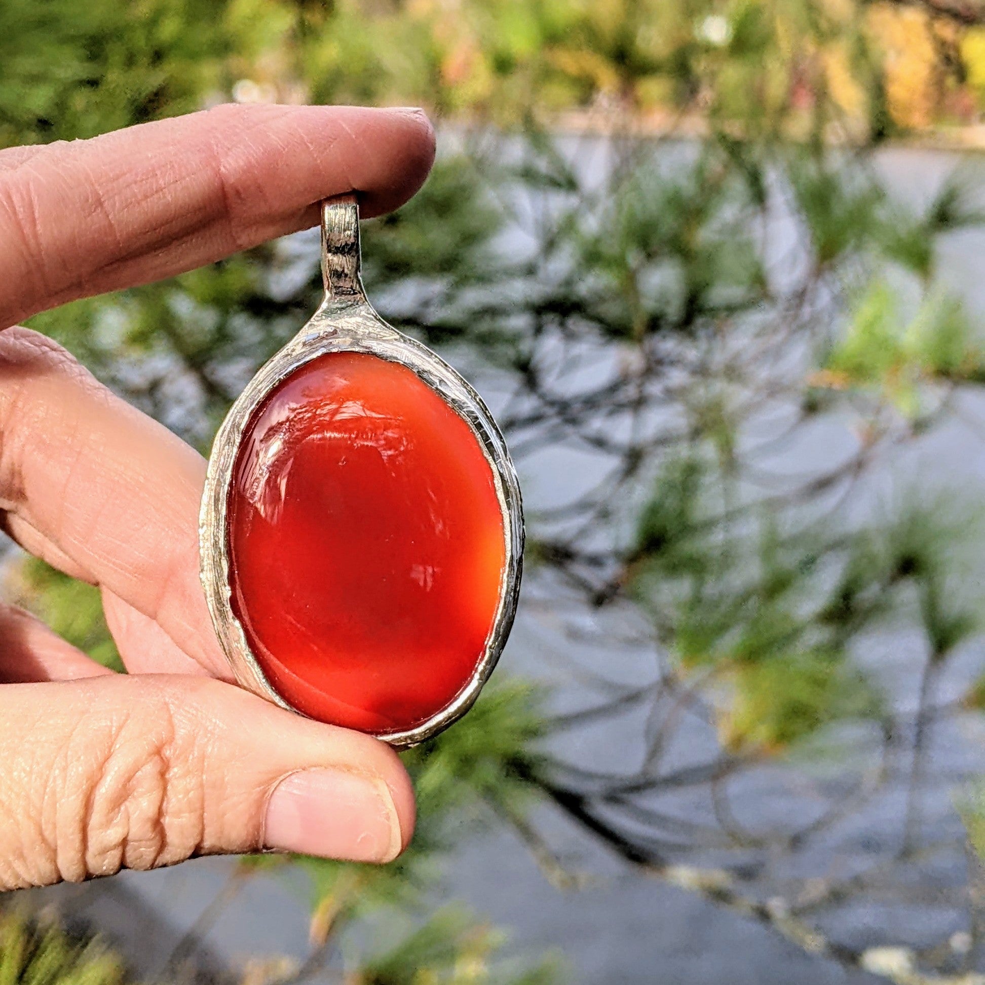Large Carnelian Necklace in Sterling Silver – Statement Piece Echoes of the Lake Collection