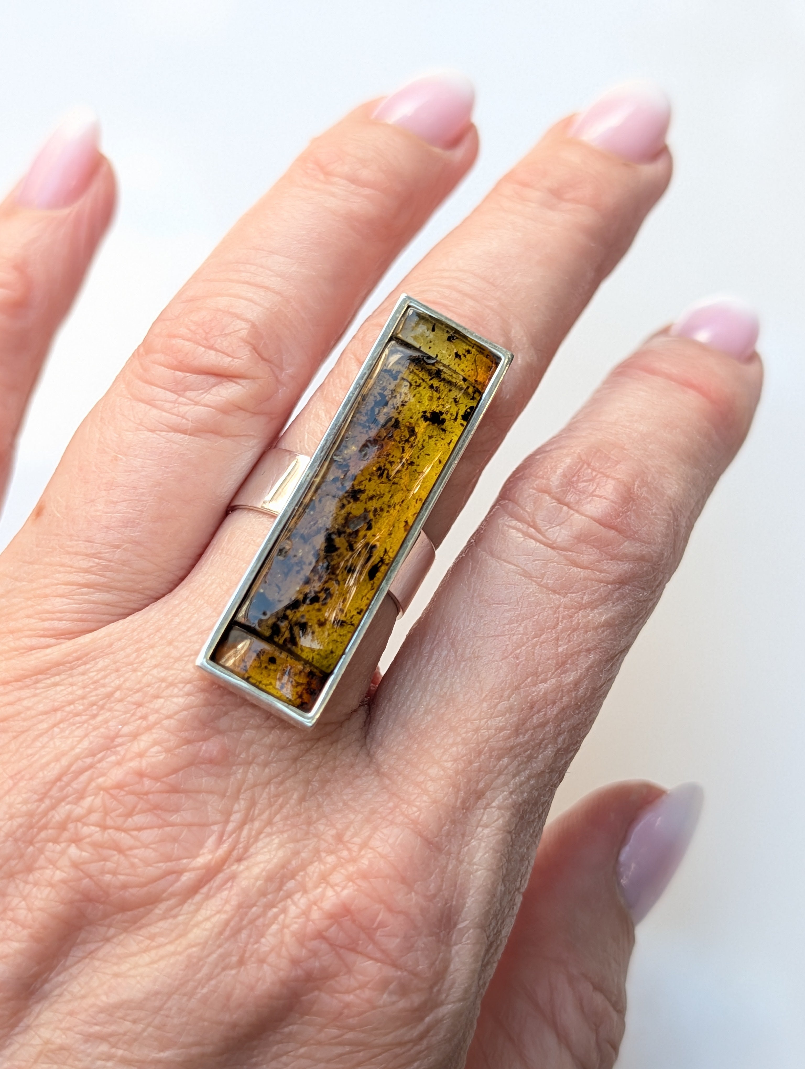 Forest Light Ring | Silver Baltic Amber Ring | Tears of the Sun Collection