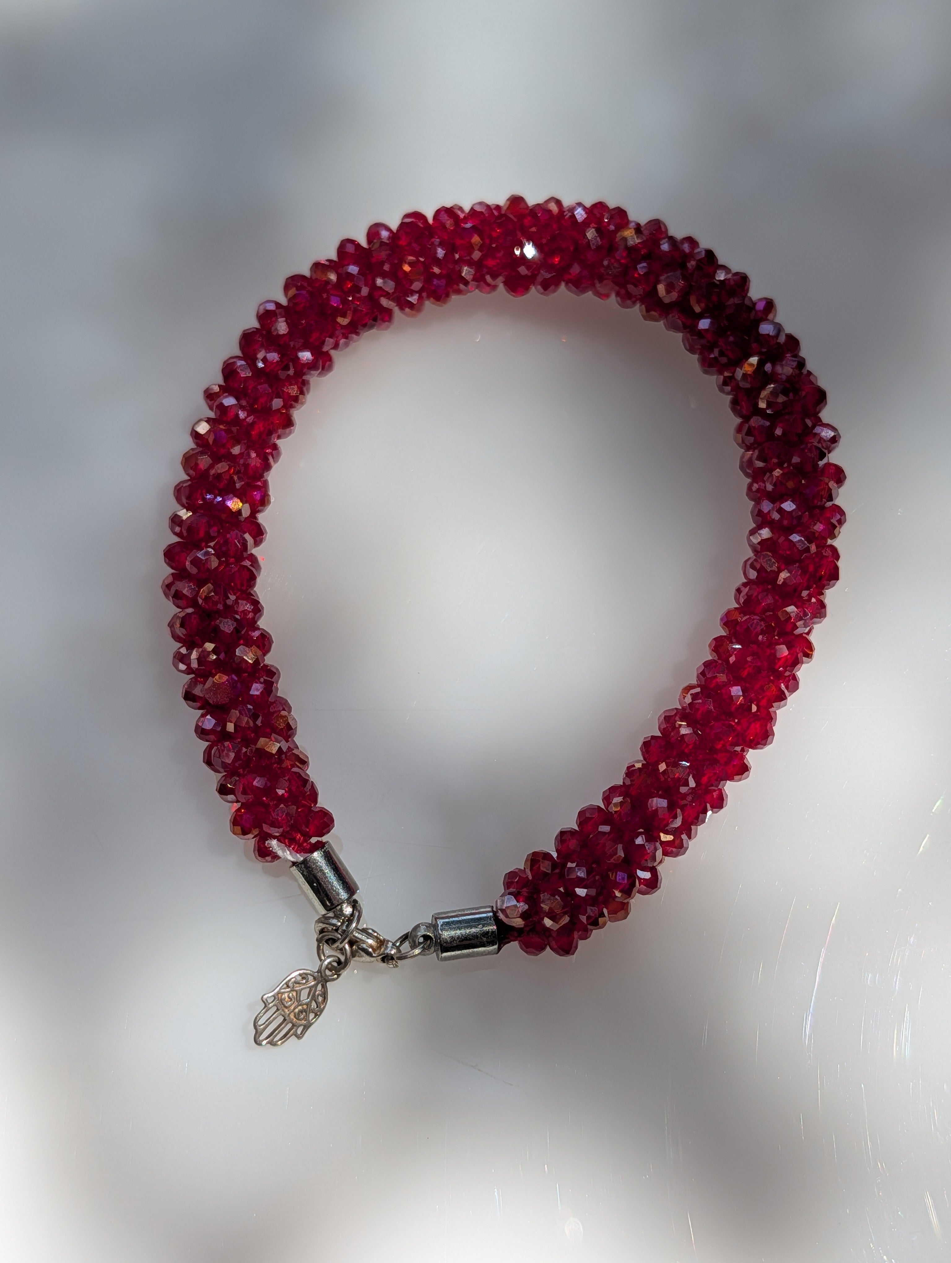 Crimson Tide Bracelet – Red Crystal Rope Bracelet in Silver